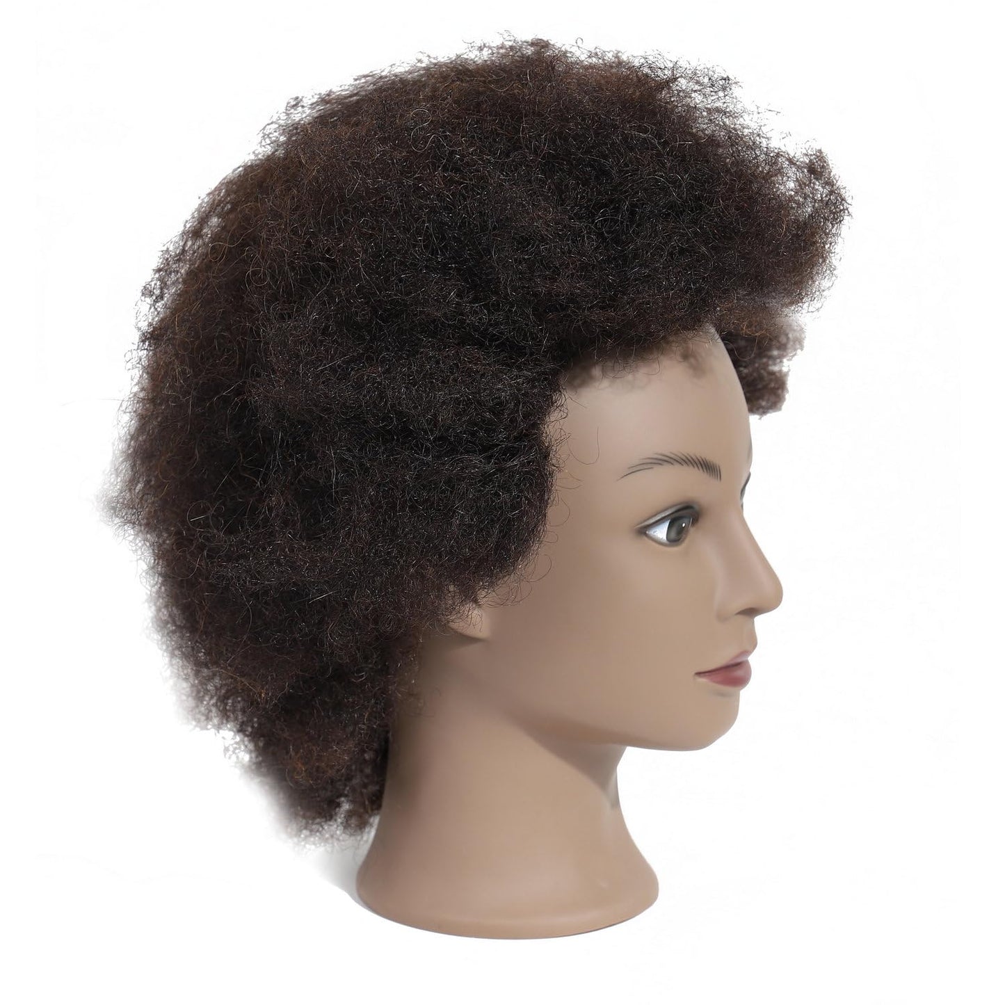 Romance Queen Curly Human Hair Mannequin Head 100% Real Human Hair Female Cosmetology Mannequin Head for Hair Styling Braiding Coloring Cutting Practice Training Doll Head with Clamp Stand(8inch)