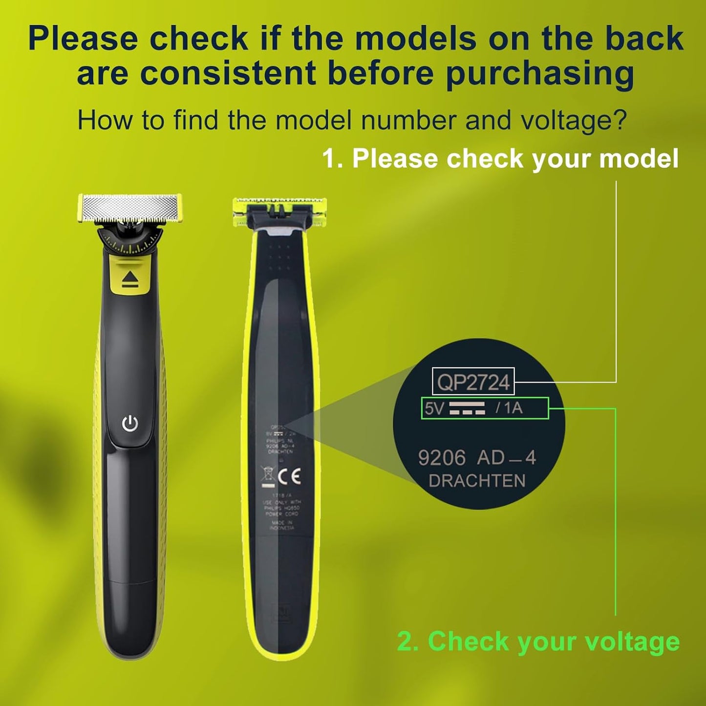 BENSN 5V1A Charger Compatible with Philips Norelco One Blade QP2724 QP2834 QP1324,for Phillips QP1924 QP4631 QP6507 QP6552 PQ888 PQ889 Electric Trimmer Charging Cord