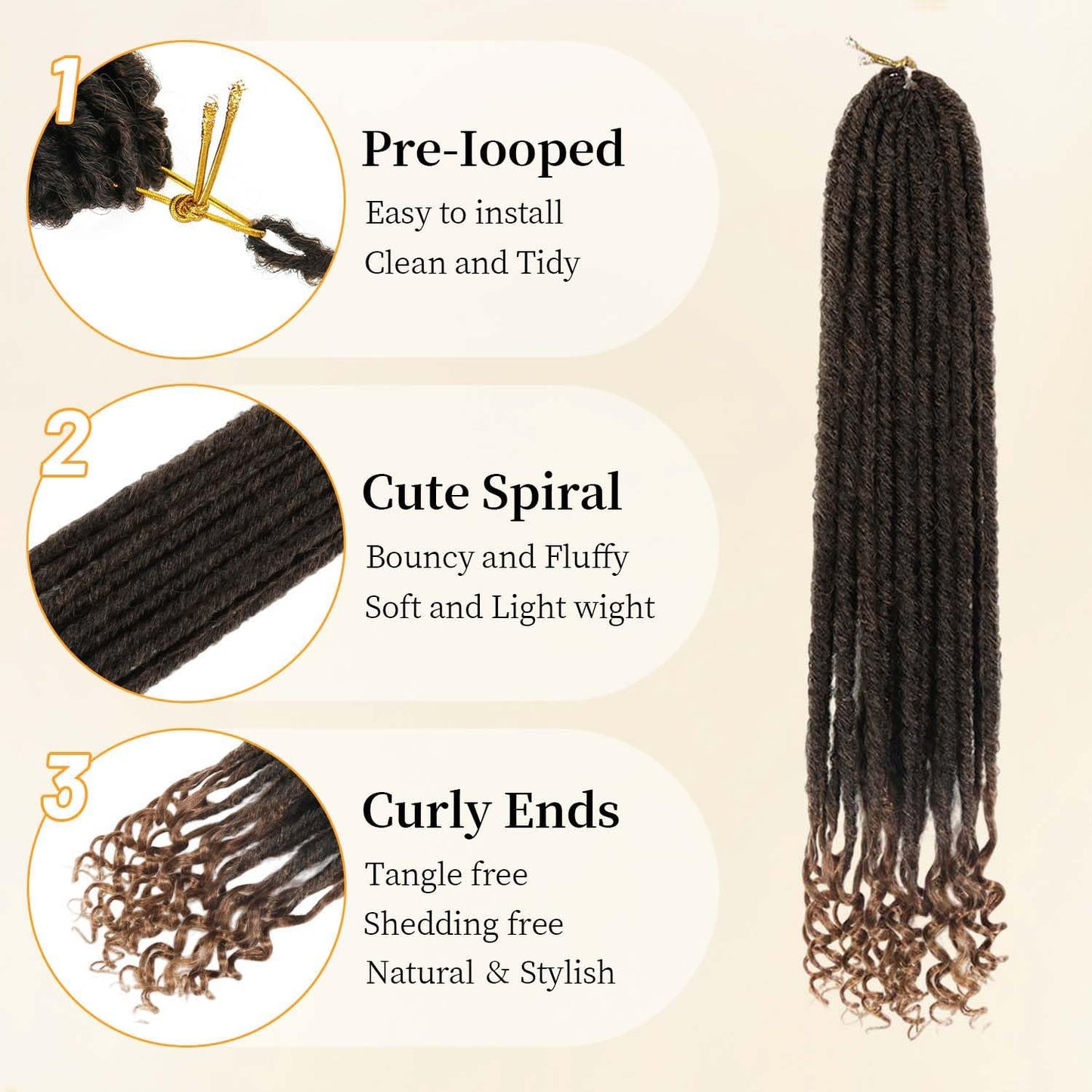 6Pcs Dreadlocks Crochet Hair Extensions, 20" Goddess Locs Braids(1B/30#)