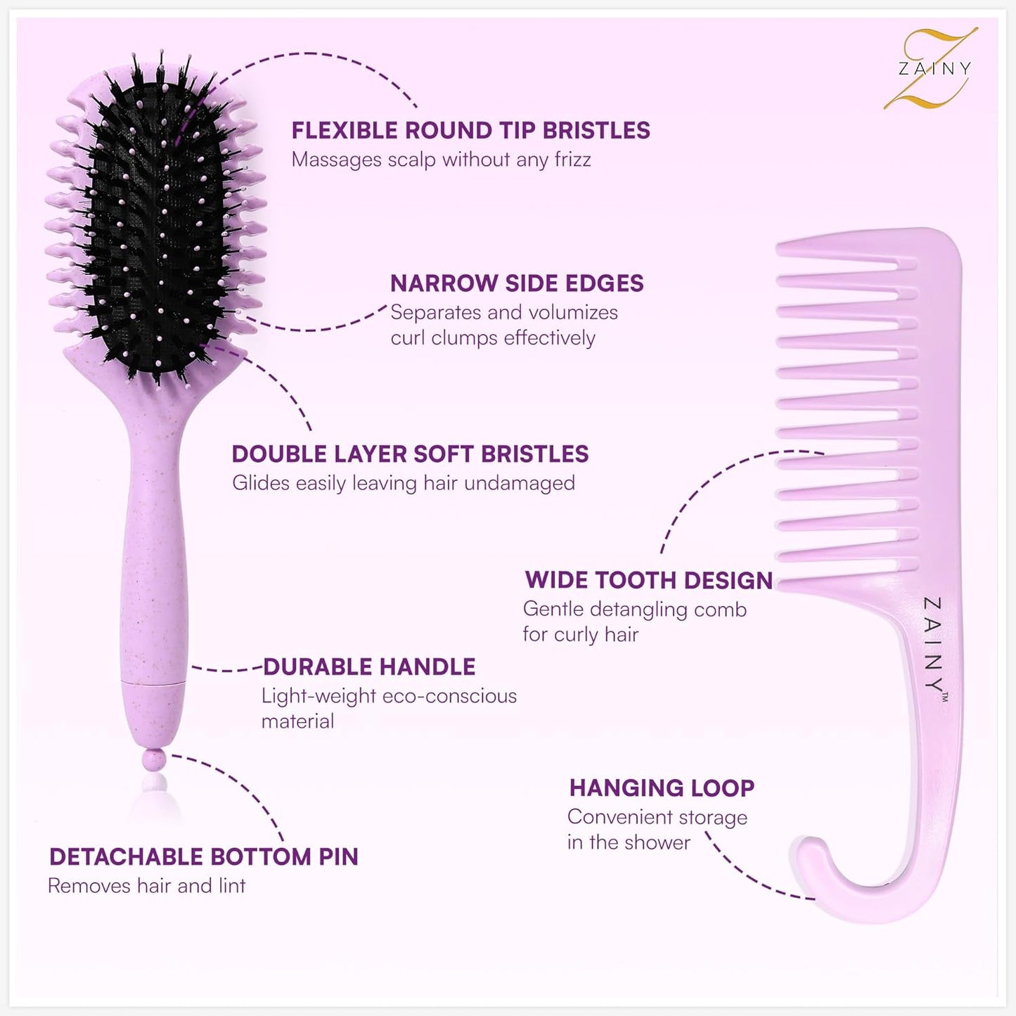 Curly Hair Brush Set - 2PC Defining Brush & Styling Comb for Wavy & Curly Hair | Ideal for Women, Kids & Men