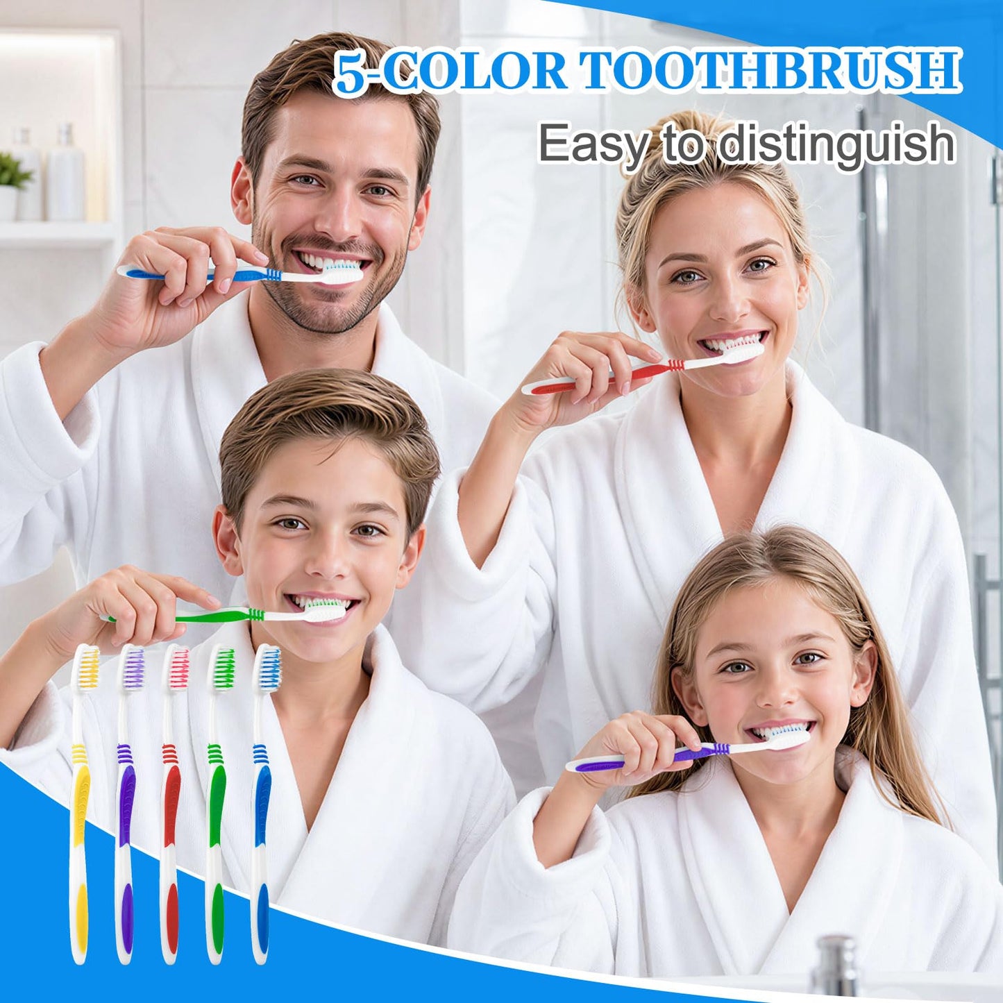 SLequipo 100 pcs Bulk Toothbrushes Individually Wrapped, Colorful Manual Disposable Travel Toothbrush for Adult, Soft Bristles for Homeless,Travel, Hotels (5 Colors)