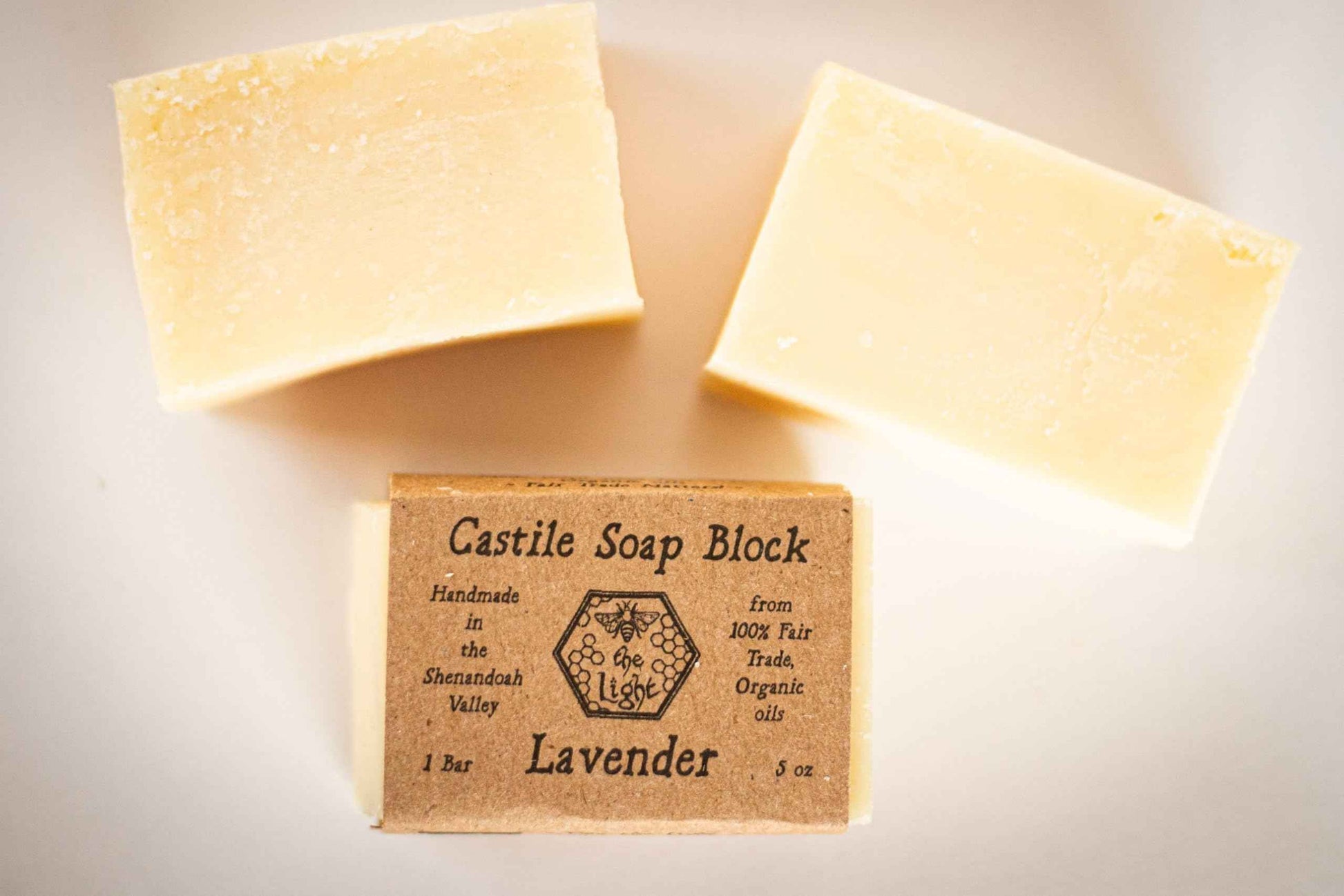 Pure Castile and Artisan Bar Soap Handmade with 100% Fair Trade Organic Oils, Cold Process Bars with Soap Saver Eco Scrub Bag by BeeTheLight (15 ounces w/Soap Saver Bag, Lavender Castile)