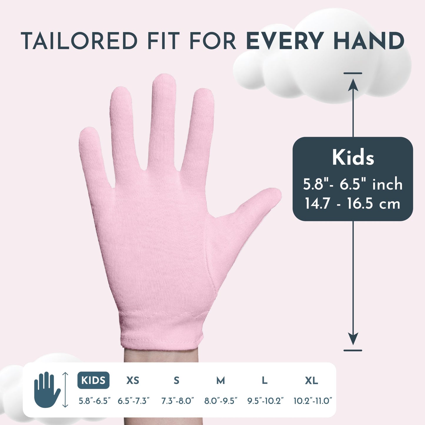 7 Pairs Cottonnerie Cotton Gloves for Dry Hands Sleeping, Moisturizing Gloves Overnight, Hand Moisturizer Gloves, Moisture Gloves for Dry Hands Overnight, Sleeping Eczema Gloves, Kids,Pink