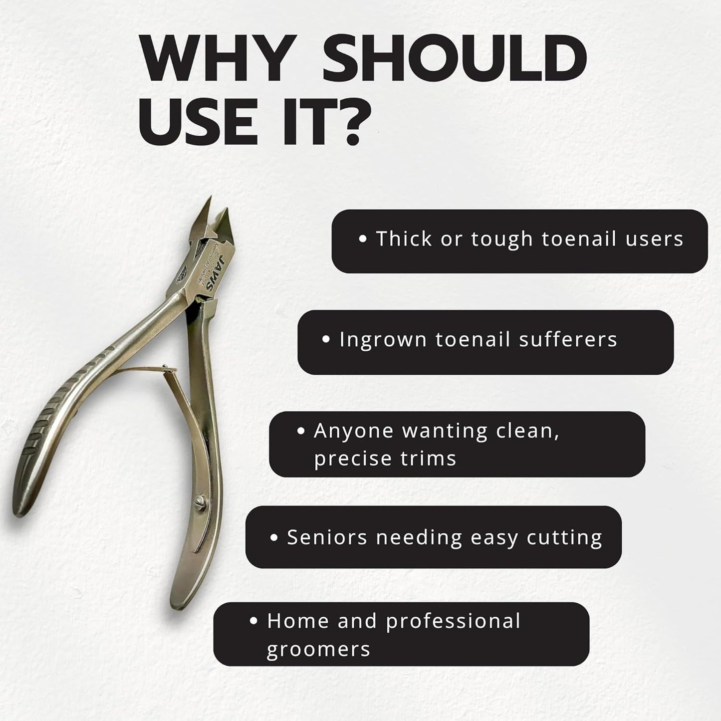 Jaws Podiatry Toenail Clippers - Surgical-Grade Stainless Steel, Double-Action Blades | Compact Silver Pedicure Tool for Thick Nails