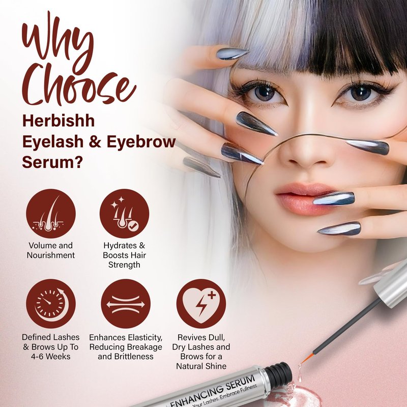 Herbishh Eyelash & Eyebrow Groth Serum Combo for Women & Men (0.135 fl. oz Each), Peptide Infused Lash Enhancing Treatment & Brow Conditioner, Fuller-Looking Lashes & Brows, Safe for Lash Extension