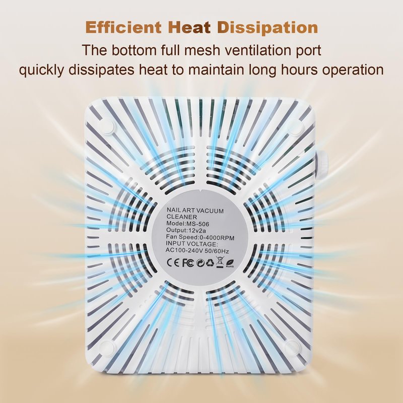Rechargeable Nail Dust Collector,Portable Dust Collector Nail Tech,40 Speed Adjustable Levels,4000RPM Powerful Suction Nail Vacuum Fan for Acrylic Nail Polishing at Salon & Home