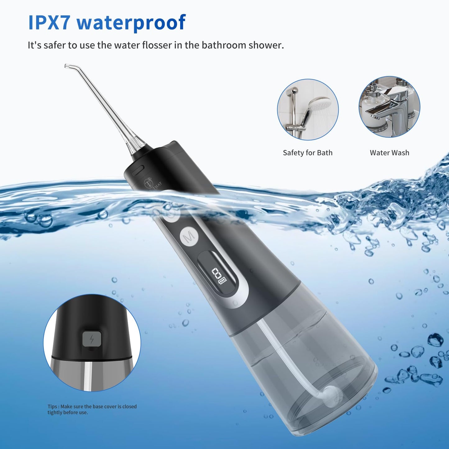 TTFM Dental Electric Water Flosser for Teeth Gums Braces, Dental Portable Flosser, 9 Pressure Modes, 300ml Tank Capacity, Rechargeable IPX7 Waterproof Teeth Cleaner