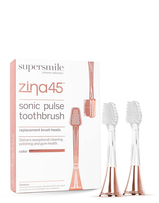 Supersmile Zina45 Replacement Brush Heads, 2 Count, Rose Gold, Patented 45° Angled Toothbrush Replacement Heads with Dupont® Bristles, Fits Zina45 Sonic Toothbrush