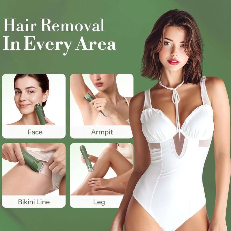 Bikini Trimmer for Women - 2 in 1 Waterproof Electric Shaver with LED Light | Green