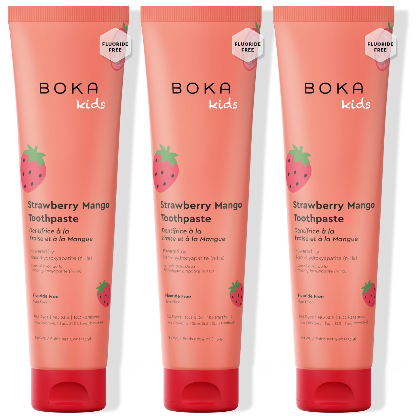 Boka Fluoride Free Toothpaste Nano Hydroxyapatite Toothpaste - Strawberry Mango Flavor, 4 oz 3Pk