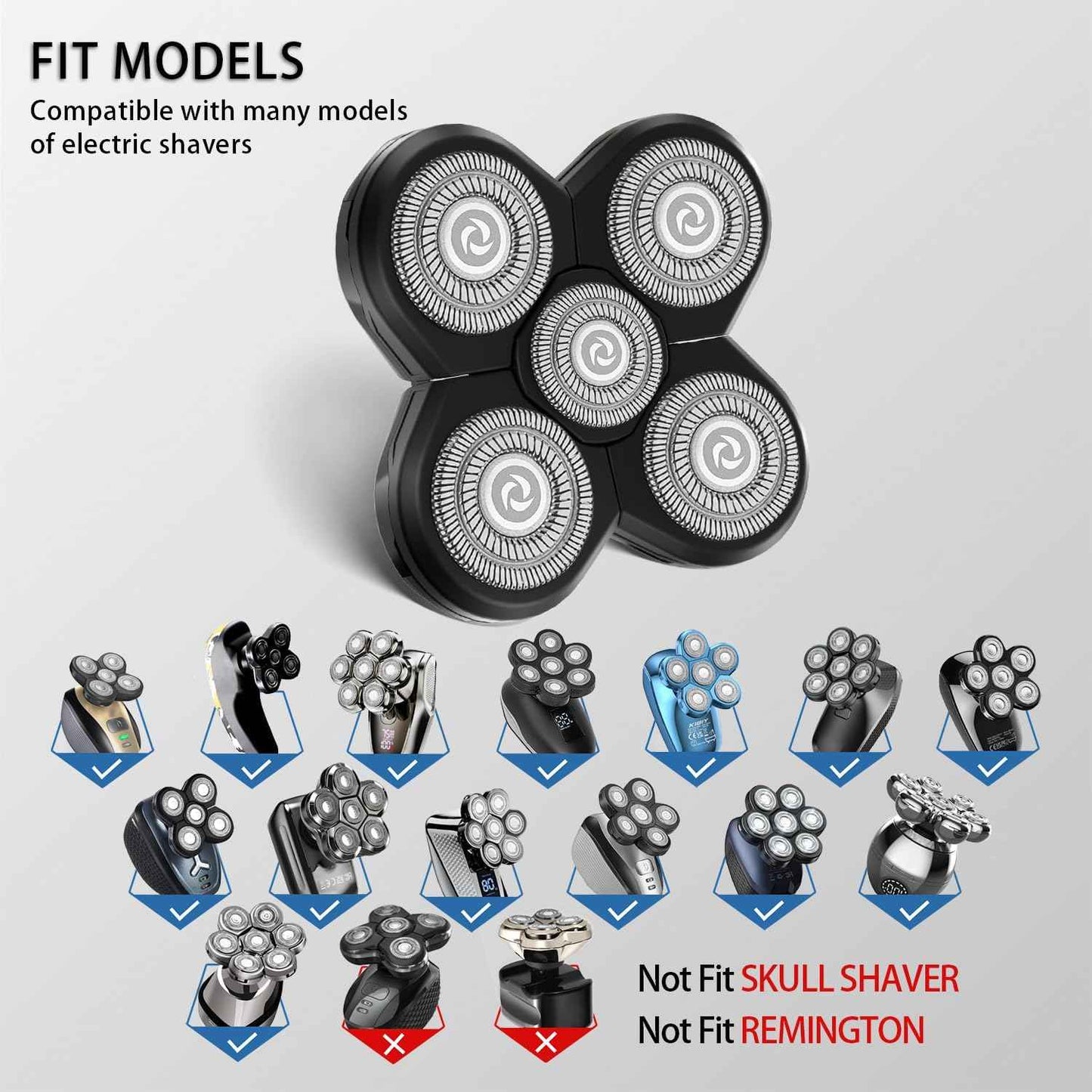 3PCS Head Shaver for freebird replacement blades, 5 Cutter Floating Head Waterproof Stainless Steel Blade for Bald Men Women Grooming, Head and Face Electric (Silver × 3)