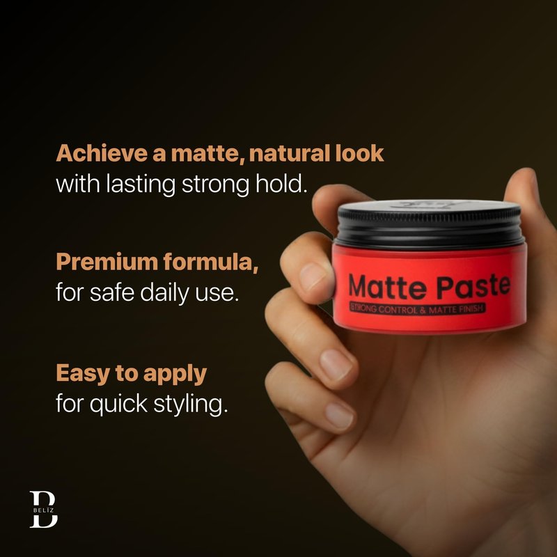 B BELÏZ Hair Paste - Matte Finish, Strong Hold, No Shine, Texturizing & Sculpting, Non Greasy, Water Based, Residue Free, Styling Paste for Men Short to Medium Hair, Thickening & Volumizing - 3.38 Oz