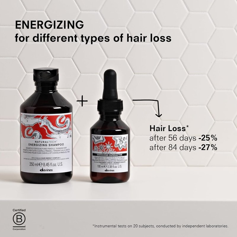 Davines Naturaltech Energizing Shampoo, Stimulating & Fortifying for Thinning Hair & Hair Loss - With Caffeine Phytoceuticals - Gentle Cleanser for Fragile Scalp, 8.45 Fl Oz