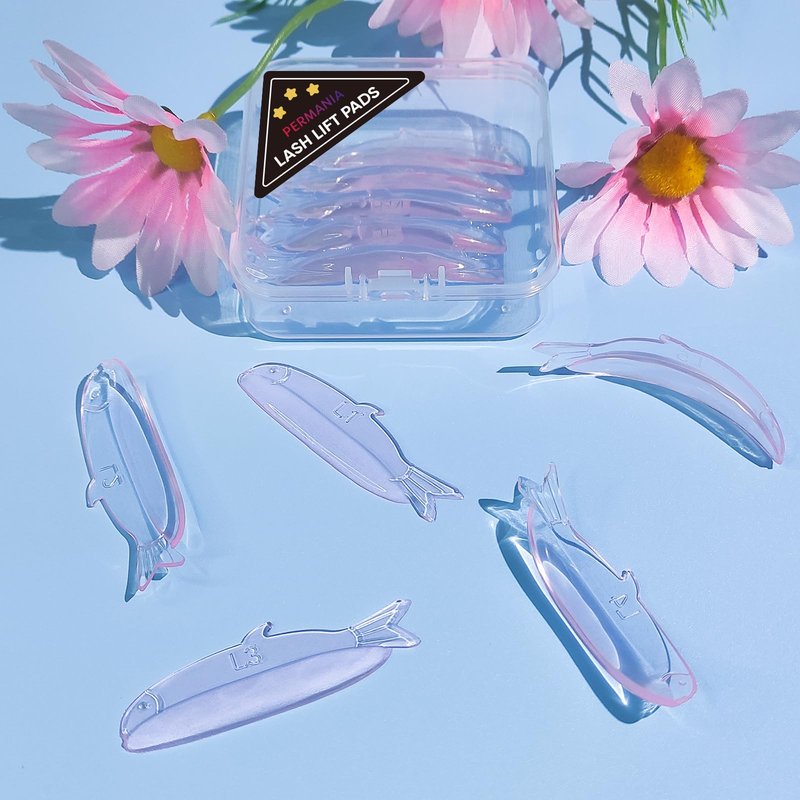 PERMANIA Lash Lift Pads, New Self-Adhesive Super Soft 10Pcs/5Sizes Fish-Shaped Lash Lift Rods Extreme Eyelash Curler Reusable (Pink)