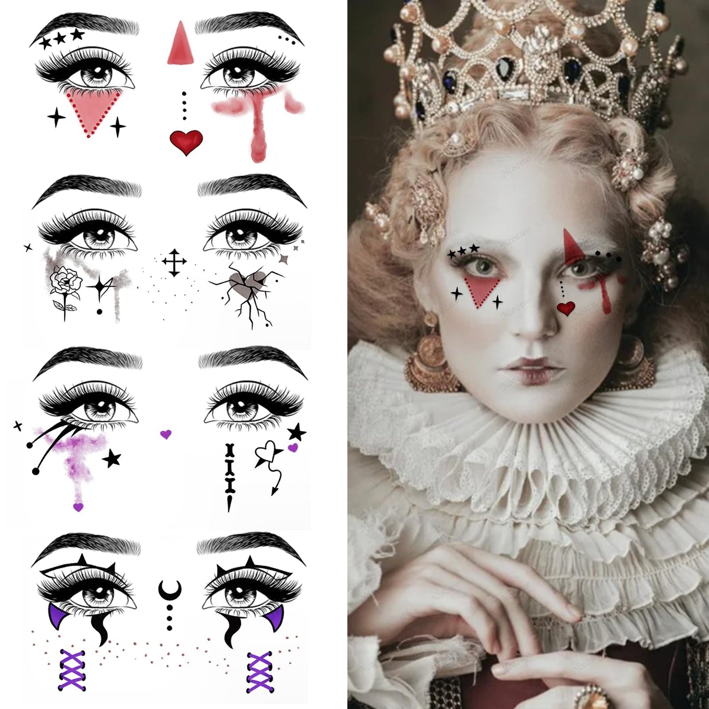 15 Pcs Horror Halloween Face Makeup Tattoos Stickers Clown Demon Spider Web Ghost Vampire Eyeshadow Temporary Stickers Scary Fake Blush Freckles Face Tattoos for Day of Dead Carnival Party Decoration