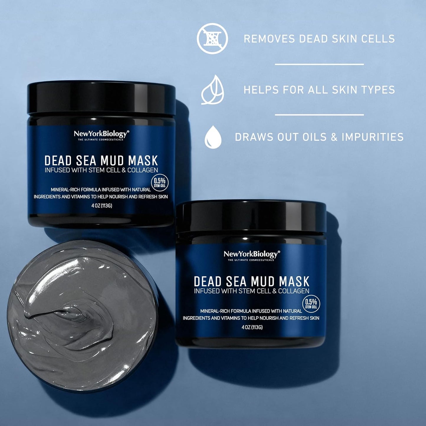 Dead Sea Mud Mask for Face & Body - Spa Quality Pore Refiner with Stem Cell & Collagen | Natural Skincare for Oily Skin | 4 oz