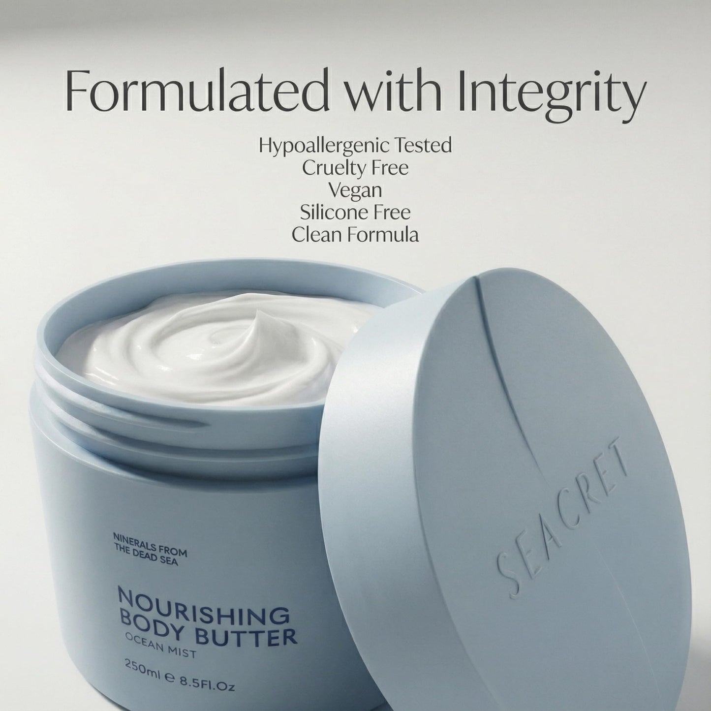 SEACRET Minerals Dead Sea Body Butter, Ocean Mist - Ultra-Rich Shea Butter & Coconut Oil Body Moisturizing Cream for Dry Skin, Fast Absorbing, Non-Greasy with Aloe Vera & Vitamin E, 8.5 Fl Oz / 250 ml
