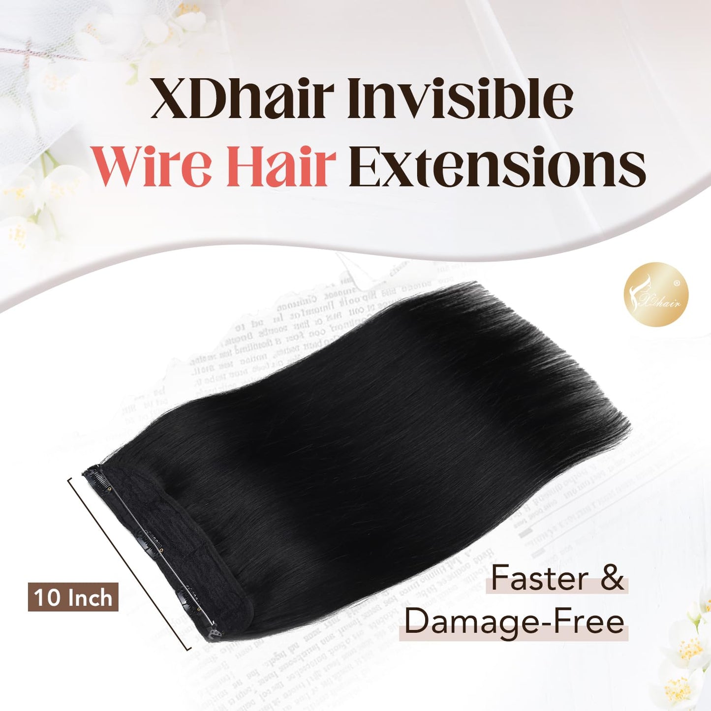 XDhair Hair Extensions Wire Human Hair 70g 14 Inch Hairpieces Jet Black Invisible Wire Hair Extensions with Adjust Secure 4 Clips(#1-14inch)