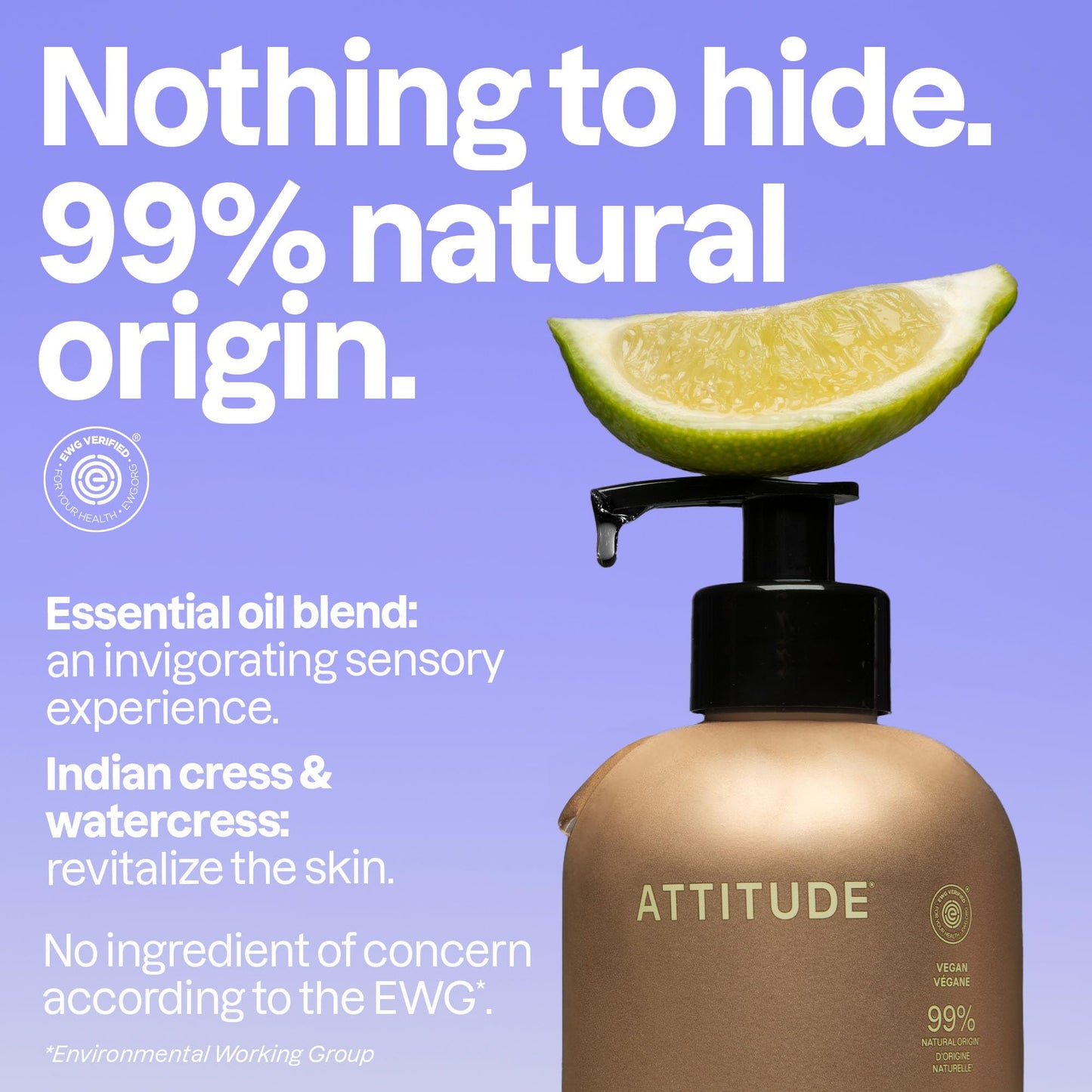 ATTITUDE Liquid Hand Soap with Essential Oils, Moisturizing Hand Wash, Gentle Daily Cleanser, EWG Verified, Vegan Clean Beauty Skin Care, Bergamot & Ylang Ylang, 15 Fl Oz
