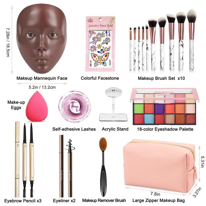 Banugo Makeup Mannequin Face - Silicone Head with Makeup Kit, Brushes & Bag for Practicing Skills or Gifts