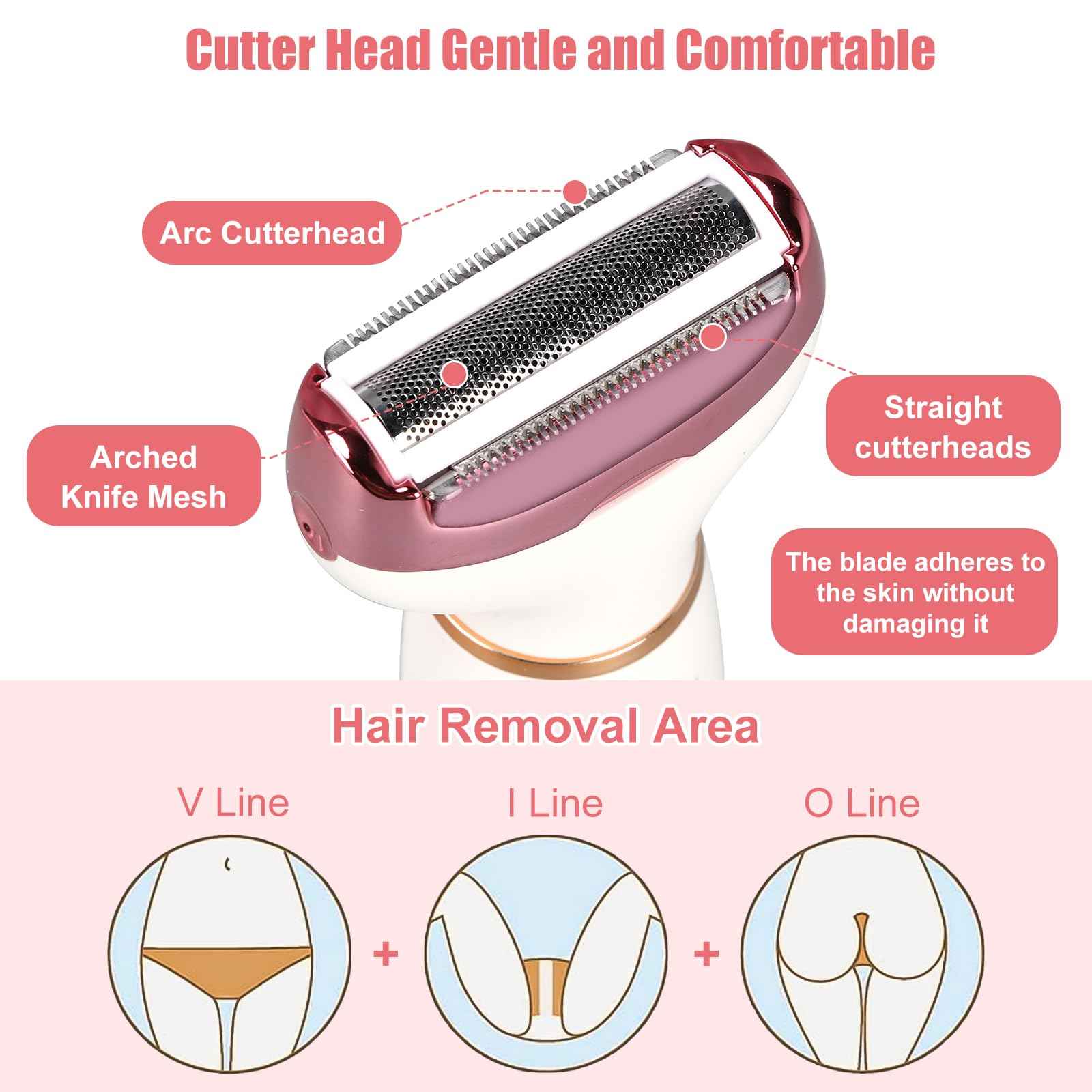 Women Electric Razor, Painless Body Hair Trimmer and Facial Hair Removal Kit,Cordless Body Shaver for Trip, LCD Display USB Charge, IPX7 Waterproof&Easy Cleaning for Face Arm Leg Bikini Underarm