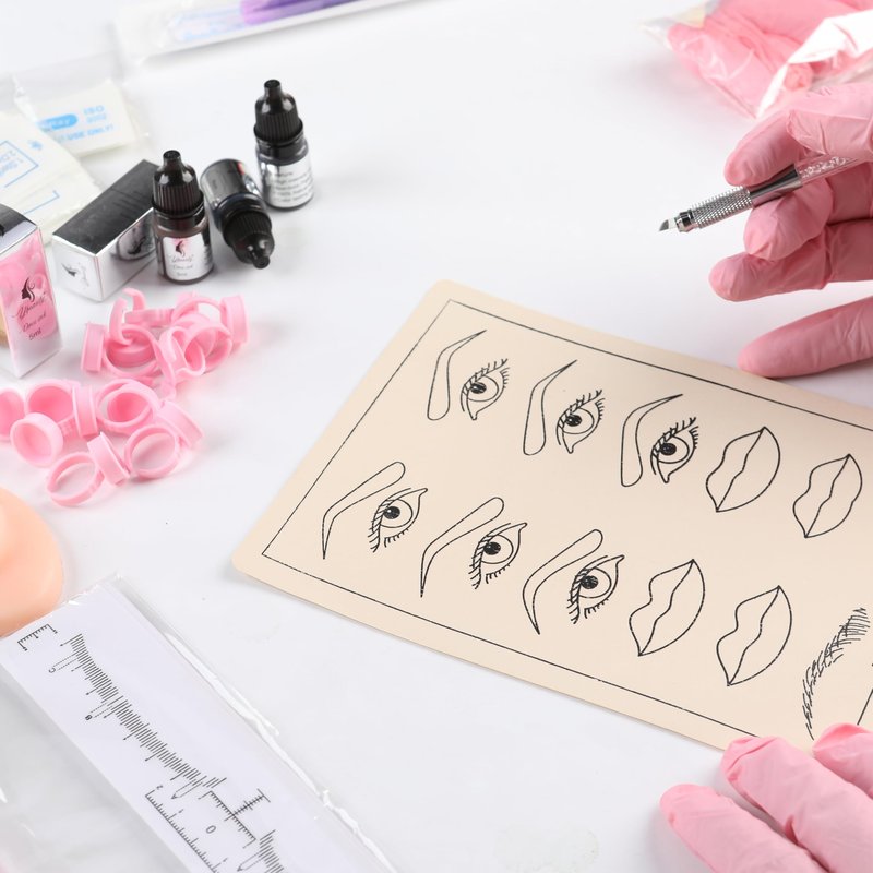 86PCS Complete Microblading Eyebrow Kit, Ybeauty Professional Eyebrow Mapping Kits, with 4PCS Makeup Ink, 8PCS Practice Skin, 30PCS Needles for Artists & Beginners Make Up Machine Supplies