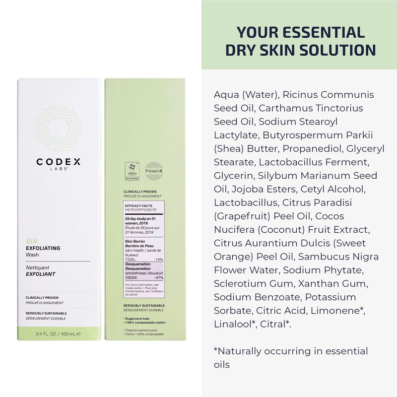 Codex Labs Bia Exfoliating Face Wash 2.0 - Gentle Facial Cleanser for Women, Dry & Sensitive Skin - Vegan Face Cleanser with Jojoba & Milk Thistle, All Skin Types, Cruelty-Free Skincare (3.4oz)