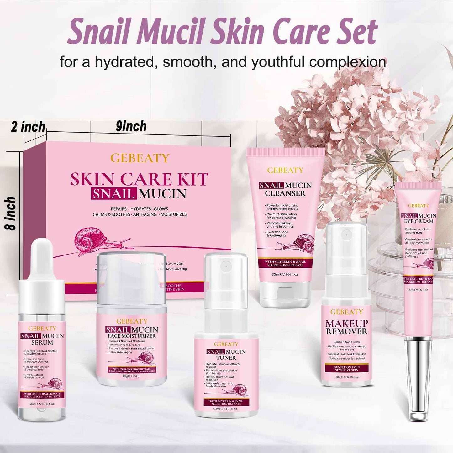 Skin Care Set,6 Pcs Korean Snail Mucin Essence Anti-aging Moisturize Repair Soothe Hydrate,Glass Skincare Kit for Dull & Dry Skin,Skincare Gift Set Teens Stocking Stuffers Christmas Gifts for Women