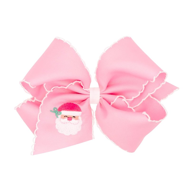 Girls' Pink Wonderland Christmas Hair Bows - Embroidered Grosgrain on No-Slip Clip | King Size