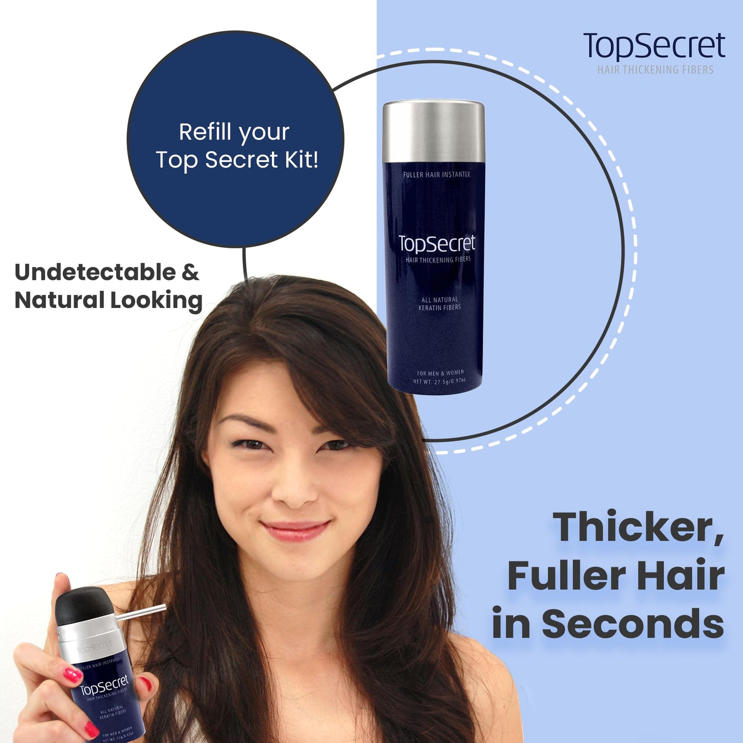 Top Secret Hair Thickening Building Fibers Refills - Undetectable & Natural Hair Filler - for Men & Women - Instantly Fill In Fine Thinning Hair - Weather & Sweat Resistant (Silver, Regular)