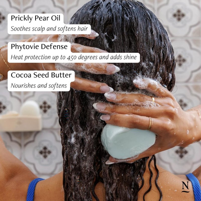 Nopalera Shampoo Bar, Moisturize + Shine, Prickly Pear Solid Shampoo for Textured or Dry Hair, Color Safe and pH Balanced, Clean Vegan Formula, 3.65 oz