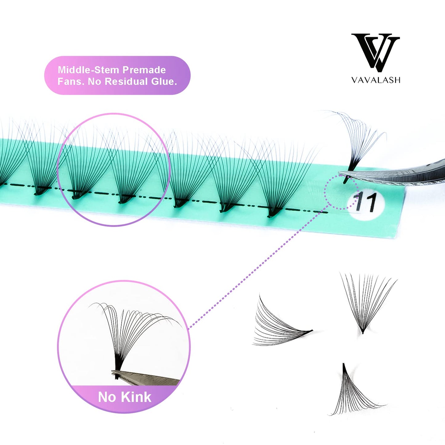 VAVALASH Premade Fans Eyelash Extensions 320 Fans 10D 14D 16D 20D 0.03 0.05 0.07 Thickness C/D Curl Middle Stem Heat Bonded Premade Fans Russian Volume Eyelashe Extensions (320 Fans-16D-0.03-C-8-15mm)