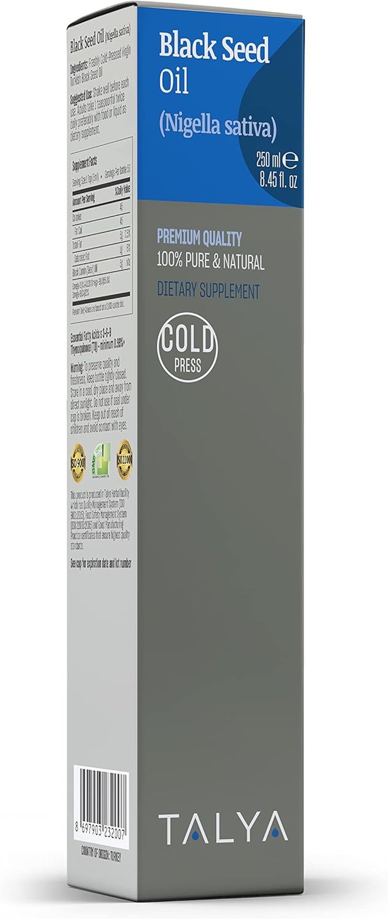 Black Seed Oil - Pure Cold Pressed Turkish Oil for Immune Support | 8.45 fl. oz (250 ml) - High Thymoquinone, Non-GMO