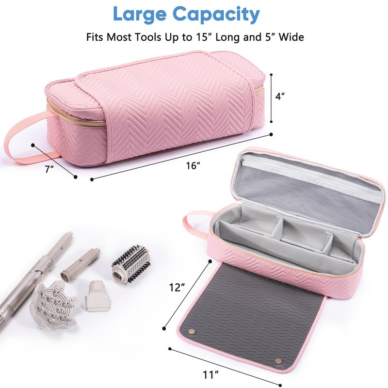 ELCUPA 2IN1 Hair Tools Travel Bag with Heat Resistant Mat for Shark Flexstyle, Flat Irons, Straighteners, Curling Iron, Hair Dryer Case Compatible with Revlon One-Step Hair Dryer, Hair Essentials