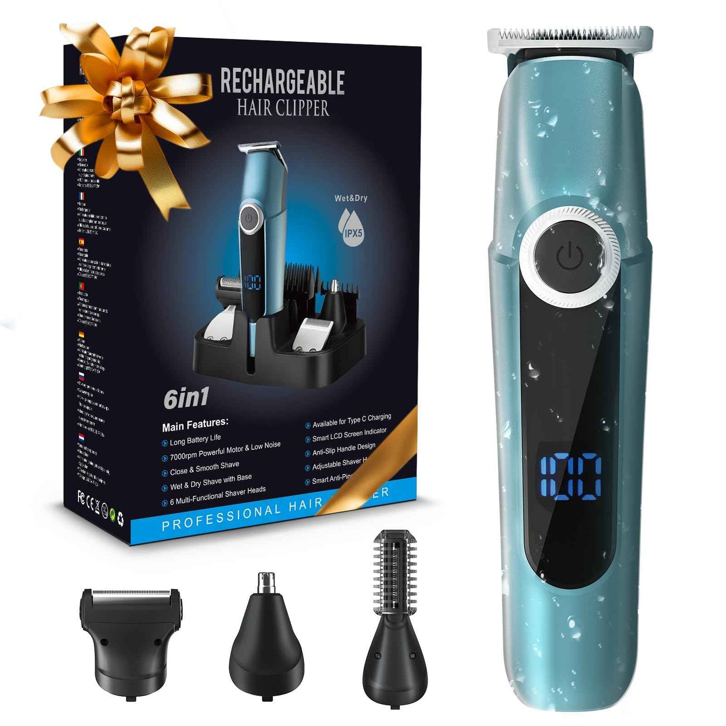 ZUWSUJS Beard Trimmer for Men Professional Grooming Kit,Face Mustache Trimmers for Men,6 in 1 Mens Beard Trimmer,Cordless Electric Nose Body Hair Clippers,Gifts for Mens Husband Fathers Boys