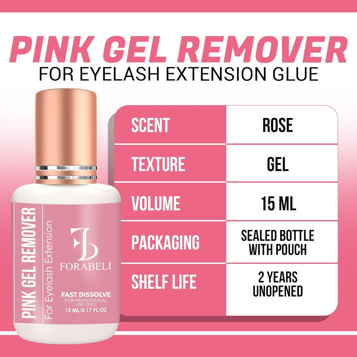 Pink Gel Lash Remover for Eyelash Extensions - Fast Acting 60s Dissolution | Professional Adhesive Remover | 15ml