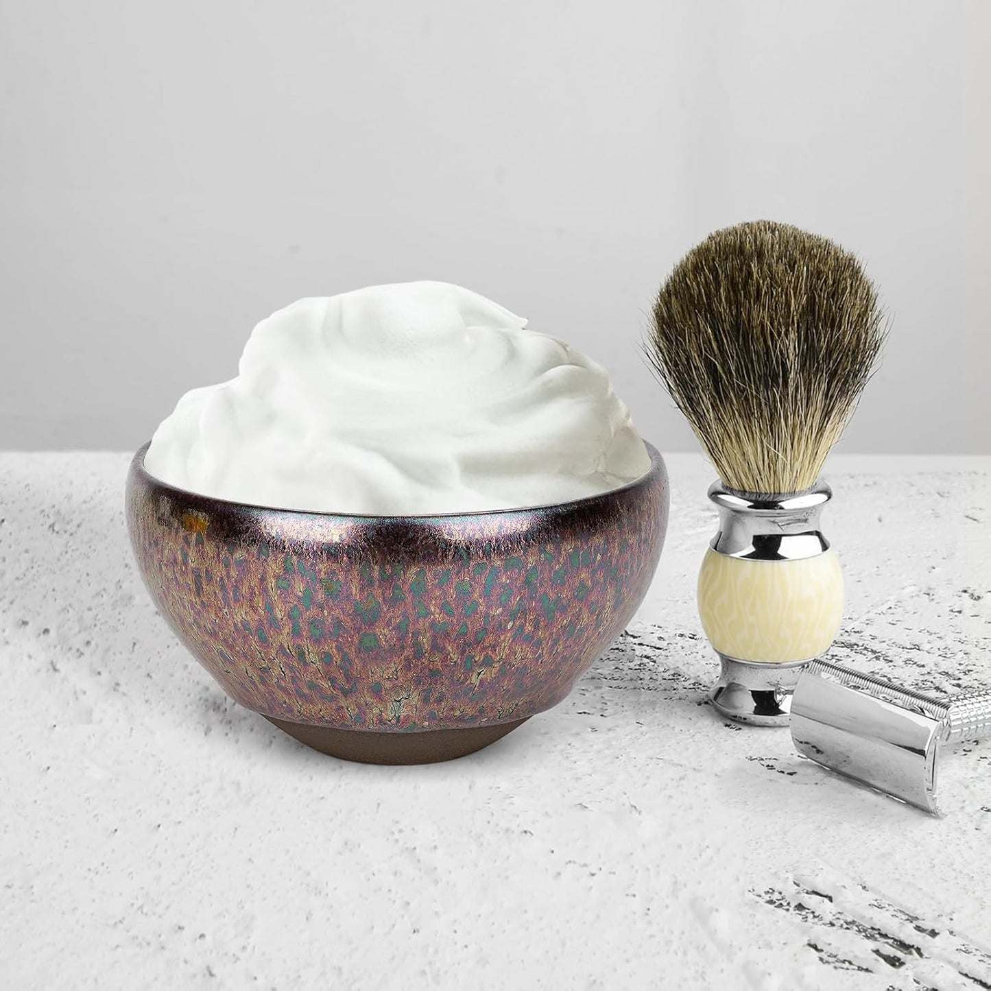 Ceramic Shaving Bowl for Men - Jian Zhan Glaze Wet Shave Mug | Purple Lathering Bowl