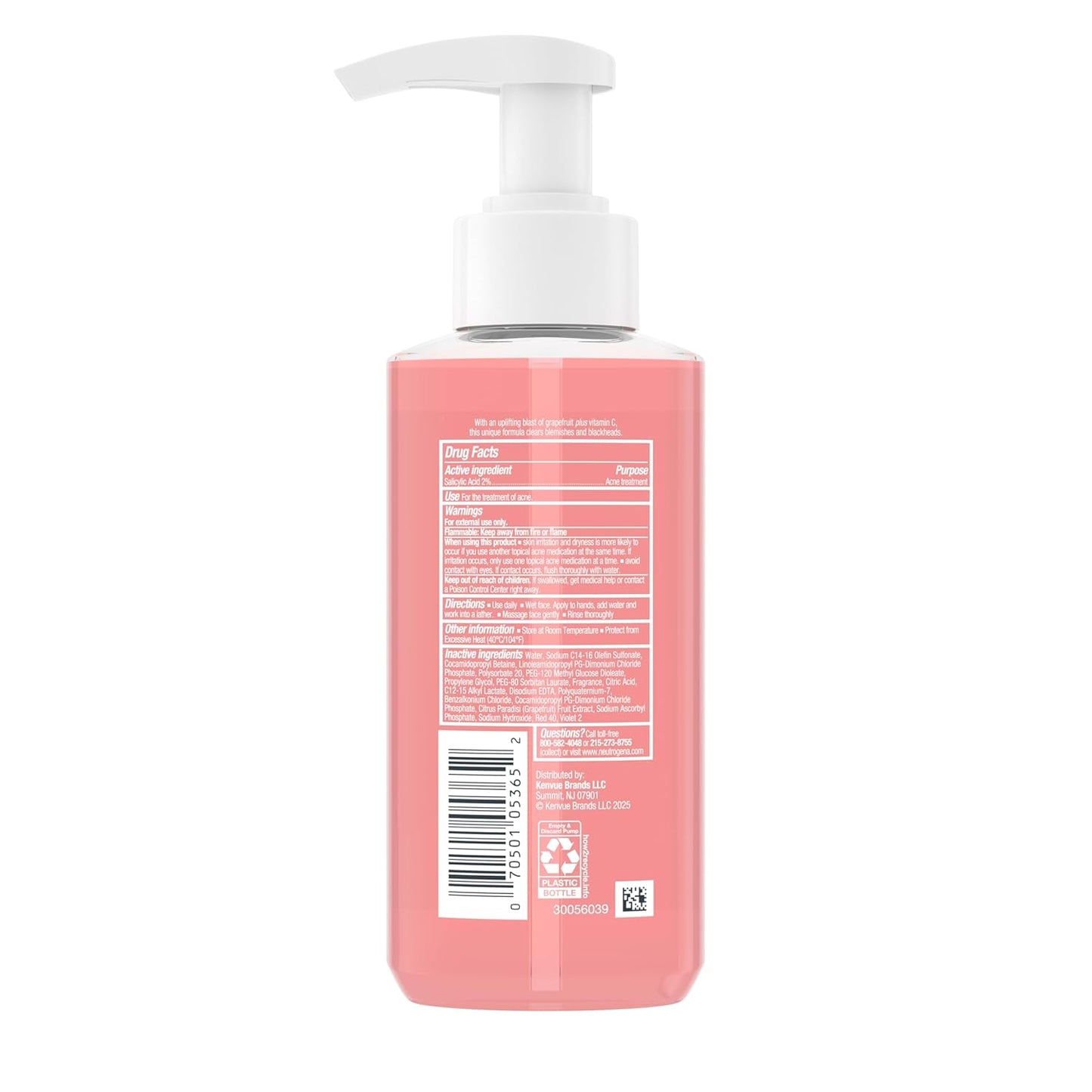 Neutrogena Oil-Free Pink Grapefruit Acne Wash - 2% Salicylic Acid & Vitamin C | 6 fl. oz, 3 Pack