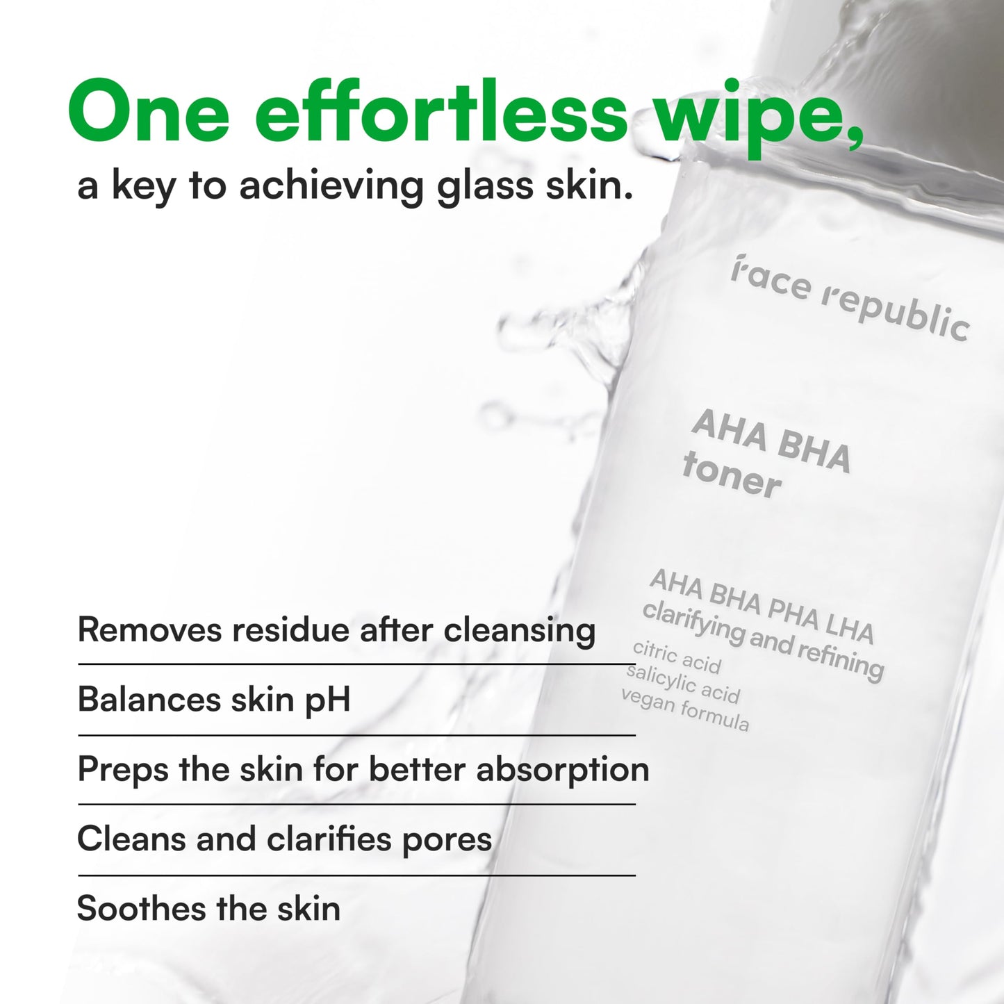 Face Republic AHA/BHA Toner 160ml 5.41 fl oz | Clarifying, Refining, Hydrating | Pore Care, Gentle Exfoliation | AHA BHA PHA LHA | for Oily, Sensitive Skin | Alcohol-Free | Vegan Korean Skincare