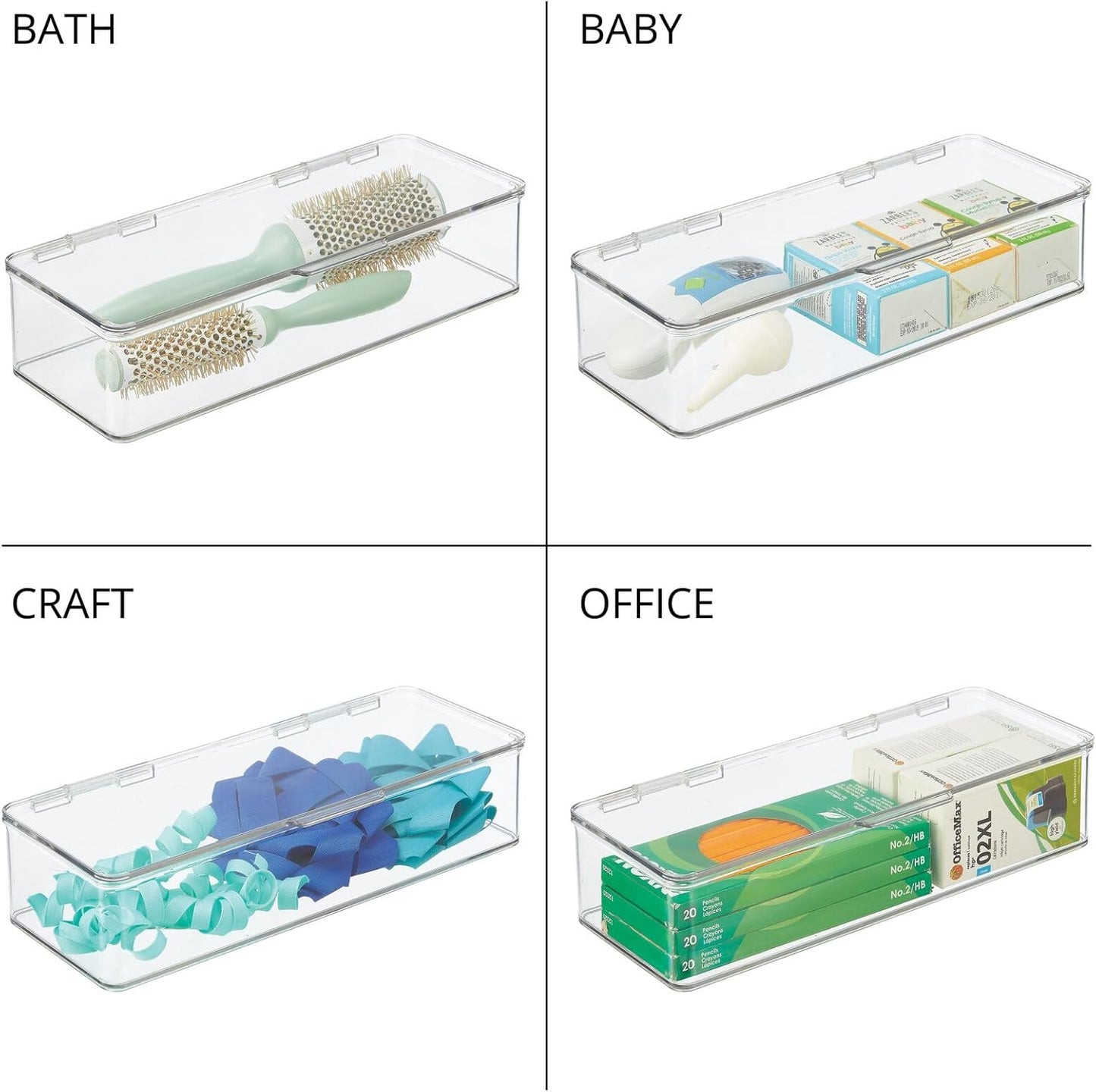 Makeup Storage Organizer Box - Stackable Clear Container for Vanity | Holds Blenders, Palettes & Brushes - 2 Pack