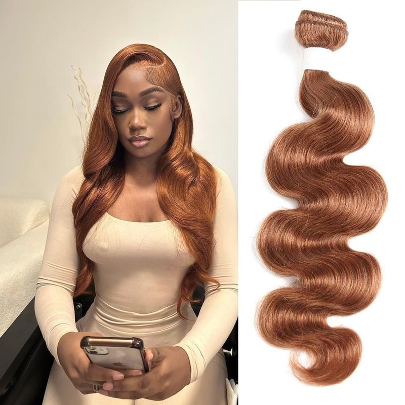 X-TRESS 14inch Light Brown Body Wave 1 Bundle Brazilian Virgin Hair Body Wave Bundles Good for Black Women Virgin 100% Human Hair Weaves Body Wave Human Hair Weft(14inch,30#)