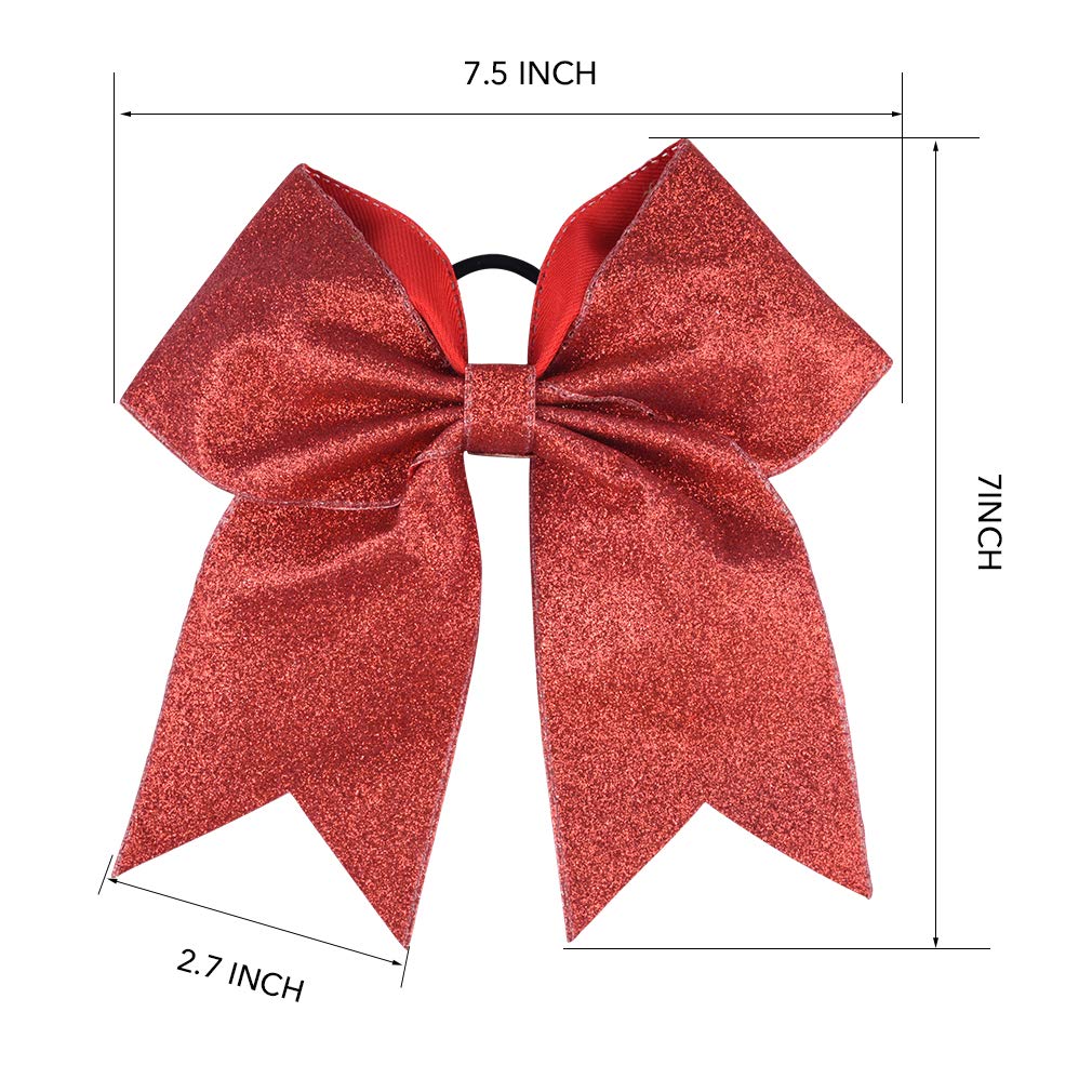 DEEKA 12 PCS 7" Large Glitter Cheer Bows Shiny Cheer Hair Bows Ponytail Holder Handmade for Cheerleader Girls Softball Sports -Red