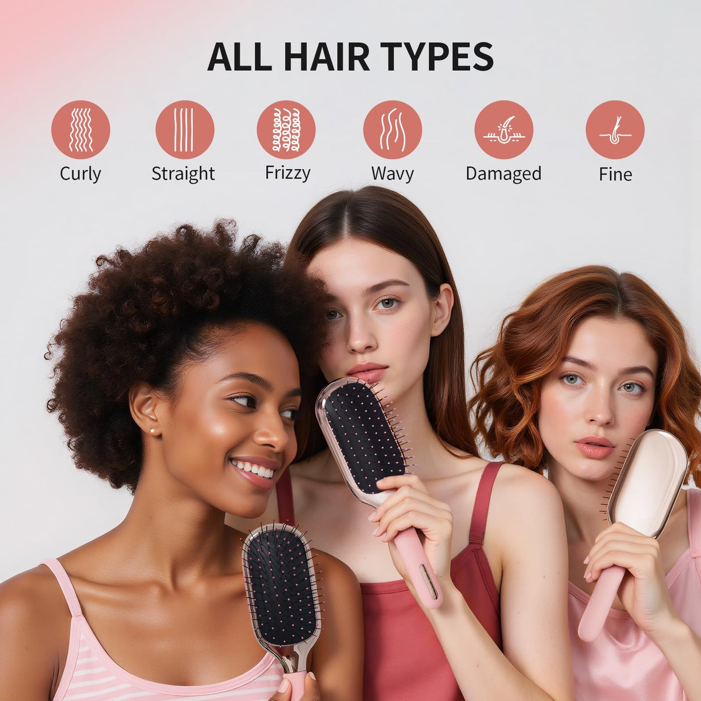 MELBANG Detangling Hair Brush, Paddle Hair Brush for Wet & Dry Hair, Pain-Free Detangler Brush for Thick, Curly & Damaged Hair, Soft Cushion Bristles, No Pulling (Pink)