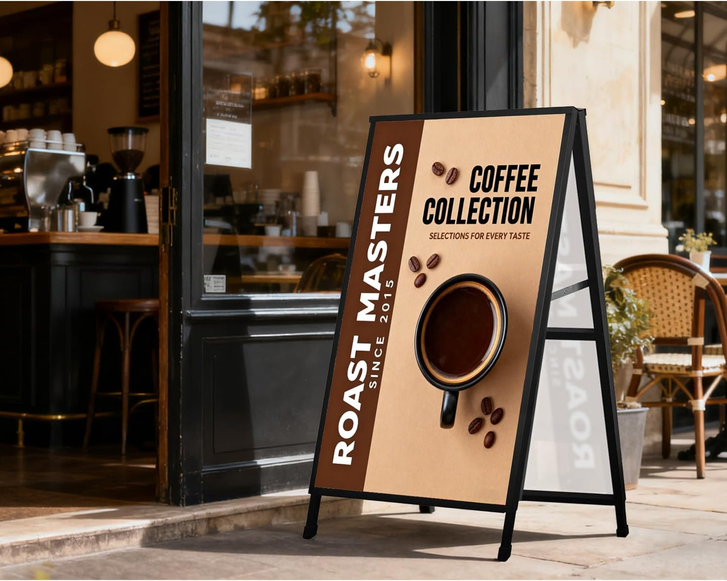 ZCHEN A-Frame Sidewalk Sign - 24x36 Heavy-Duty Metal Sandwich Board for Outdoor Advertising | Double-Sided Display with 2 Corrugated Plastic Posters