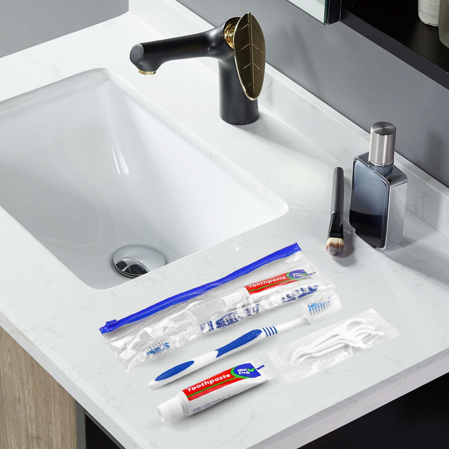 SLequipo 30 Disposable Toothbrushes with Toothpaste Set, Travel Kit Plastic Zip Bag,Toothbrush Head Cover, Bulk Toothbrush for Homeless,Travel,Hotel,Guest