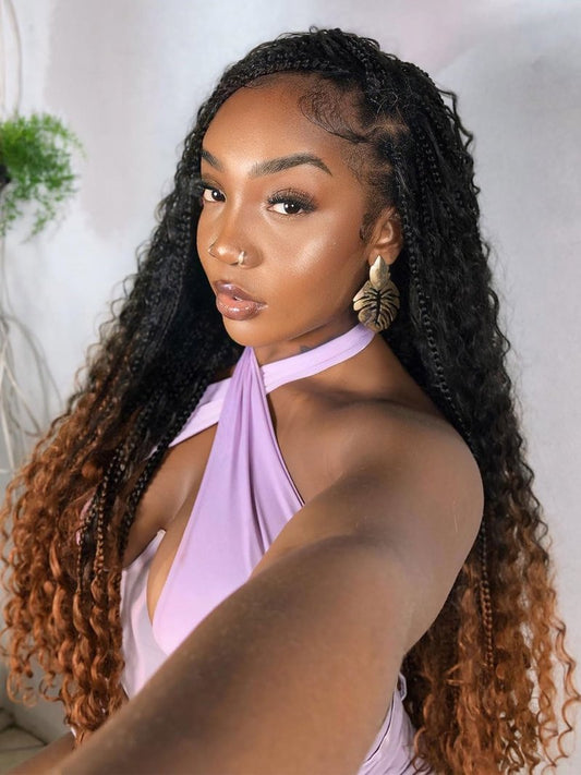 18 Inch 7 Pack Goddess Box Braids Bohemian Crochet Boho Box Braids With Curly Ends Pre-looped Crochet Braids Hair for Women Synthetic Braiding Hair Extensions,1B/530/350