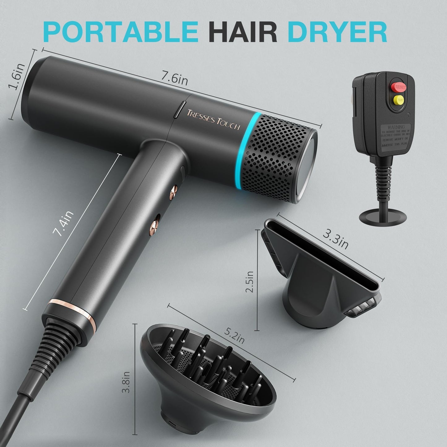 Professional Ionic Hair Dryer with Diffuser, High-Speed Ionic Low Noise Blow Dryer, Powerful 1600 Watt Motor for Fast Drying and Straight & Wavy Hair, Lightweight