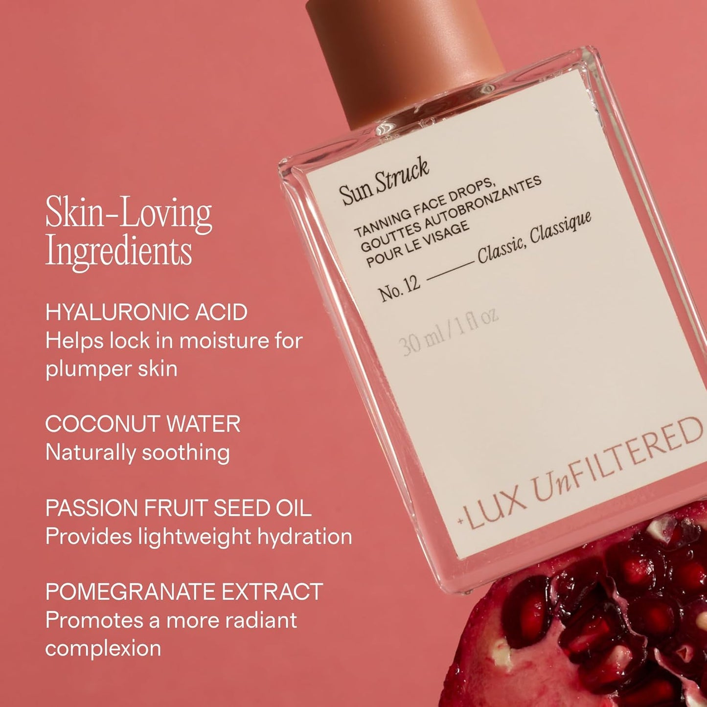 Lux Unfiltered N°12 Sun Struck Bronzing Face Tanning Drops - Gradual Self Tanner for Natural Glow | Vegan, Streak-Free, Fragrance-Free