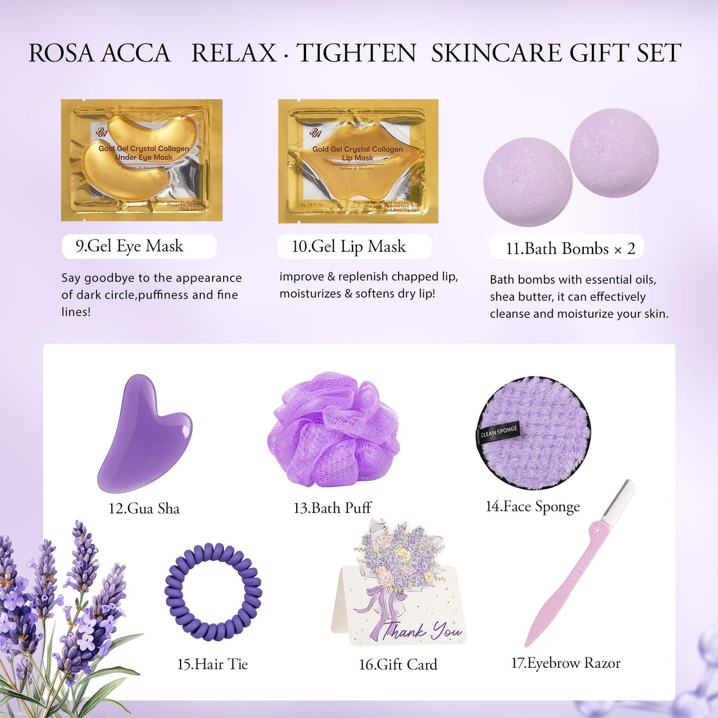 Gifts for Women, Birthday Gift for Women, 23 Pcs Lavender Facial Skin Care Set, Bath and Body Gifts Basket for Wife & Mom, Home Spa & Self-Care Kit, Present, Christmas, Bridal Shower, Anniversary