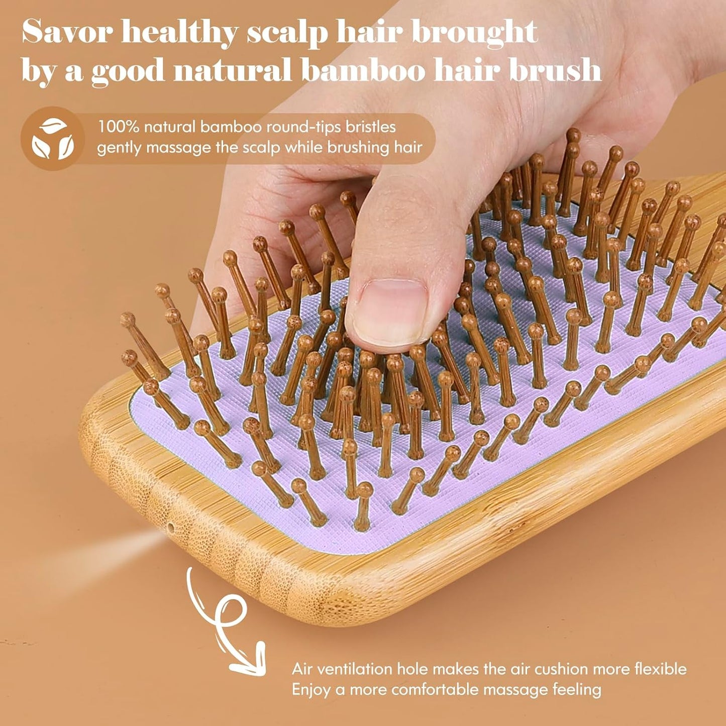 Hair Brush-Natural Wooden Bamboo Brush and Detangle Tail Comb, Paddle Hairbrush for Women Men and Kids Make Thin Long Curly Hair Health and Massage Scalp